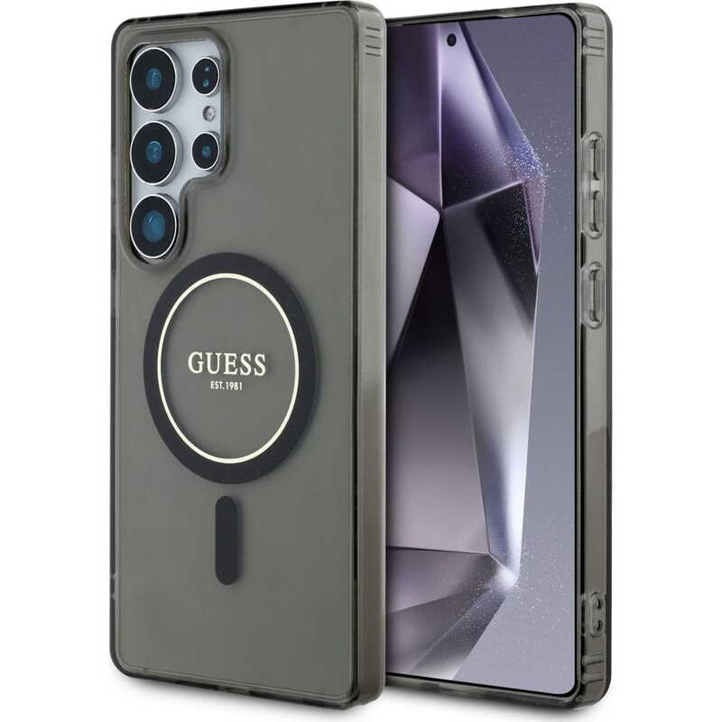 כיסוי גלקסי שחור מאגסייף S25 ULTRA מנצנץ עיגול GUESS