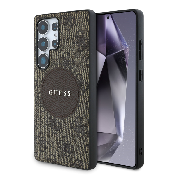 כיסוי מאגסייף גלקסי S25 ULTRA חום לוגו עגול מודפס GUESS