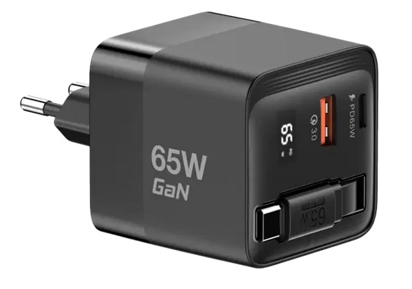 מטען קיר 65W כבל נמתח שחור