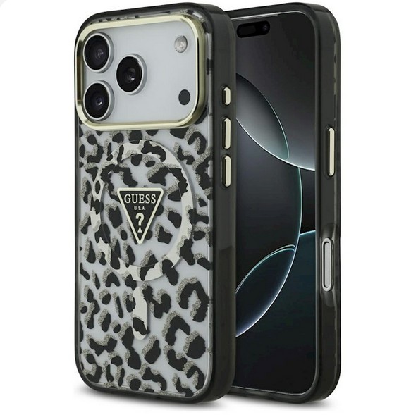 Guess Leopard Glitter MagSafe case for iPhone 17 Pro black