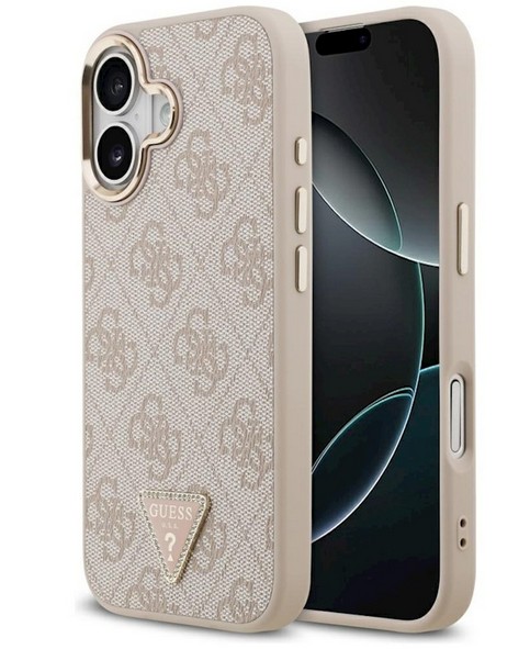 iPhone 17 Pink Guess Case Magsafe Leather Case With Triangle Logo