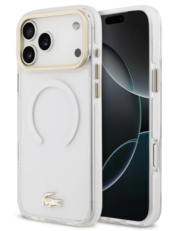 LACOSTE MAGSAFE SHOCKPROOF GOLD LOGO IPH 17 PRO MAX WHITE