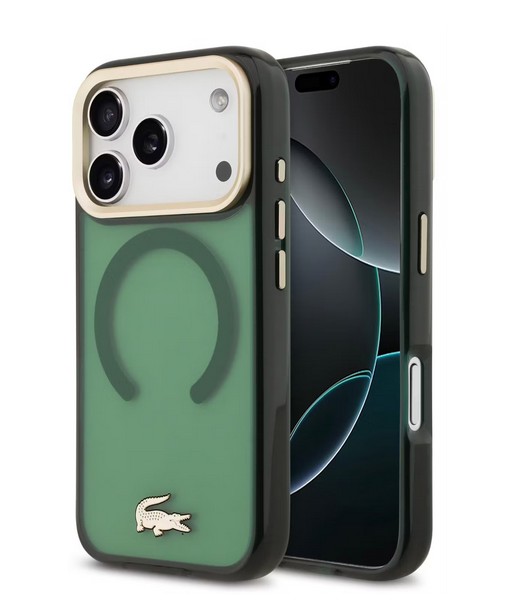 LACOSTE MAGSAFE SHOCKPROOF GOLD LOGO IPH 17 clear green