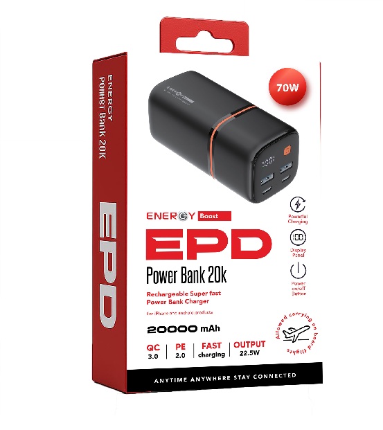 סוללת גיבוי צבע שחור ENERGY E20K PD70