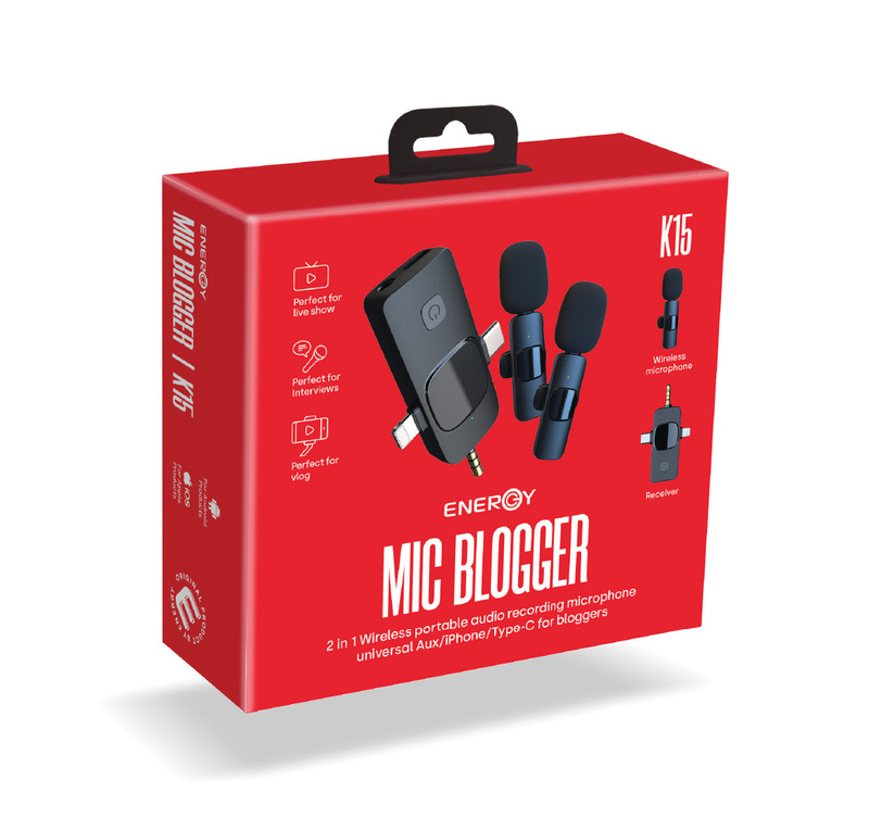 מיקרופון דש אלחוטי עם מקלט Energy K15 Type-C/Lightning/AUX