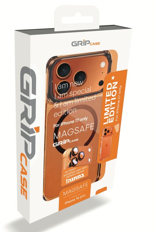 מגן GRIP CASE CRYSTAL PRO LIMITED.ED FOR IPHONE 17 PRO MAX - Orange