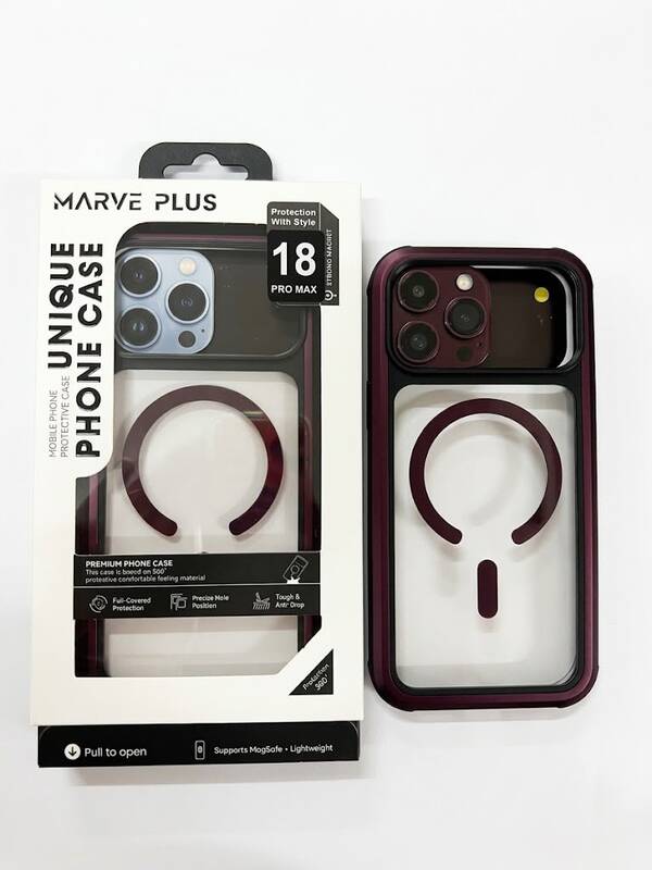 מגן Marve Plus Magsafe שקוף בורדו Iph 18 Pro Max