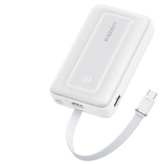 סוללת גיבוי ניידת קומפקטית 10,000mAh משולבת חיבור Anker Zolo 10K-mAh 30W USB Type-C - לבן