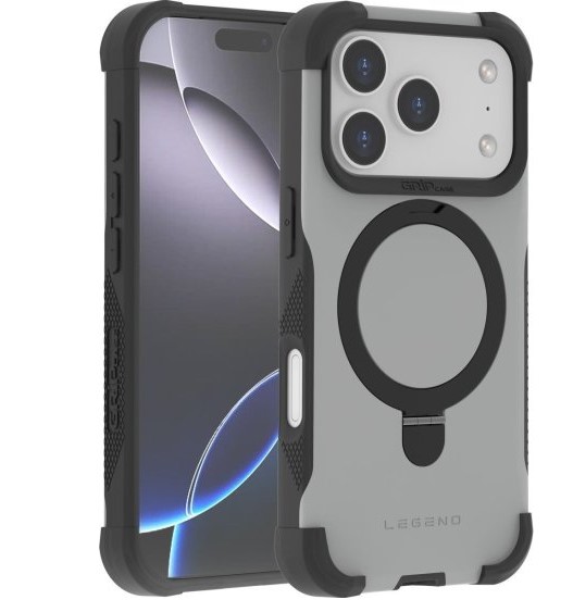 כיסוי TPU קשיח עם טבעת מעמד ל-Apple iPhone 17 Pro/18 Pro תומך MagSafe דגם Legend Pro מבית Grip Case - צבע אפור