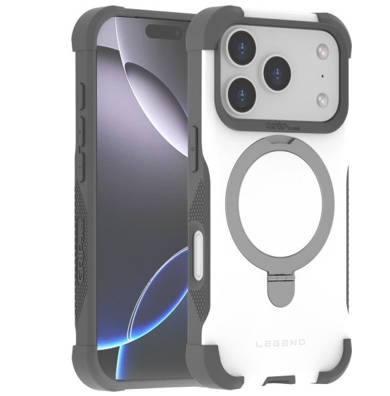 כיסוי TPU קשיח עם טבעת מעמד ל-Apple iPhone 17 Pro/18 Pro תומך MagSafe דגם Legend Pro מבית Grip Case - צבע לבן