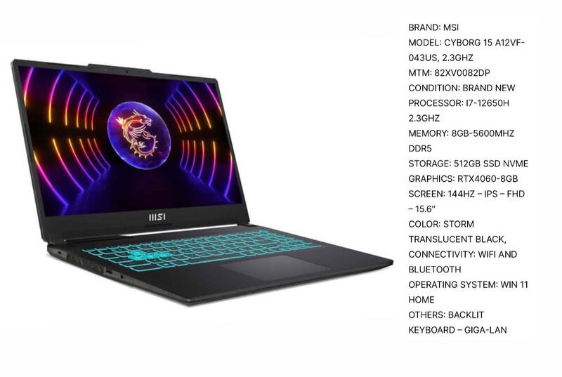 מחשב נייד MSI CYB0RG I7-13620 16G/1T/RTX4060 8G/2Y